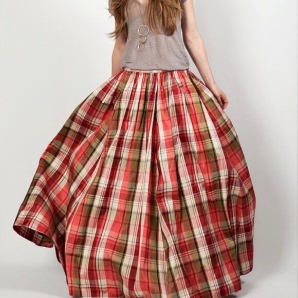 Vintage 80s Laura Ashley Silk Taffeta Plaid Maxi Skirt Sz 10 Tulle Underskirt UK - Picture 1 of 16
